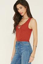 Forever21 Women's  Rust Lace-up Sweater Top