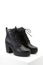 Forever21 Women's  Black Faux Leather Platform Booties
