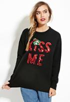 Forever21 Women's  Sequined Kiss Me Graphic Sweater