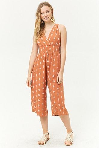 Forever21 Smocked Geo Jumpsuit