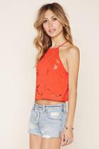 Forever21 Women's  Tomato Floral Embroidered Cami