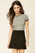 Forever21 Women's  Black Buttoned Faux Suede Skirt