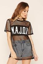 Forever21 Women's  Black & White Mesh Major Graphic Tee