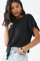 Forever21 Sheer Knotted Ruffled-sleeve Top