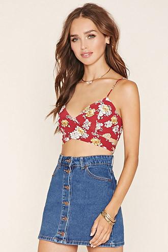 Forever21 Women's  Cutout Floral Cropped Cami