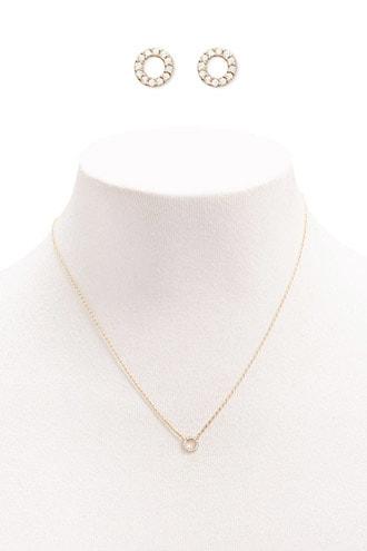 Forever21 Cz Stud Earring & Charm Necklace Set