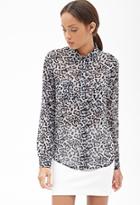 Forever21 Snow Leopard Chiffon Blouse