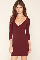 Forever21 Women's  Berry Surplice Knit Mini Dress