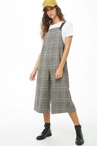 Forever21 Glen Plaid Tweed Culotte Overalls