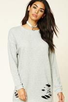 Forever21 Women's  Longline Distressed Sweatshirt