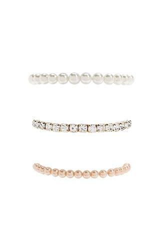 Forever21 Faux Pearl & Rhinestone Bracelet Set