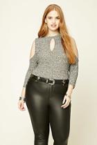 Forever21 Plus Women's  Black & White Plus Size Open-shoulder Top