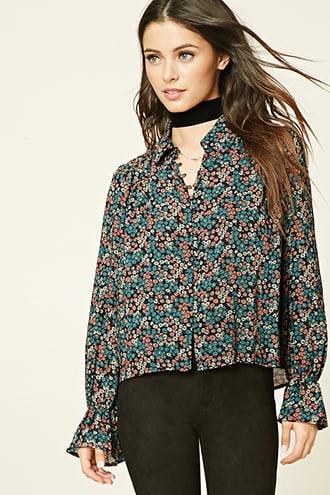 Forever21 Semi-sheer Floral Print Shirt