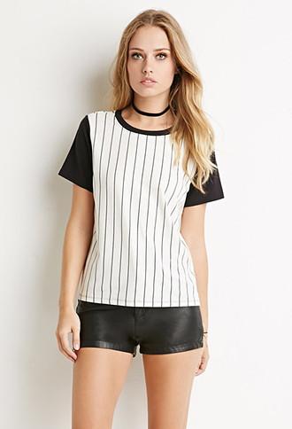 Forever21 Striped Colorblock-sleeve Tee