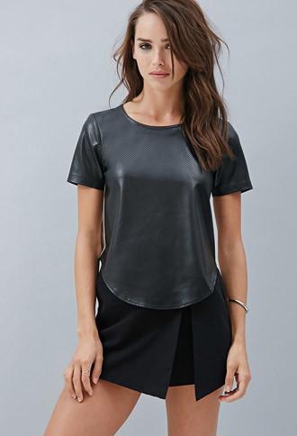 Forever21 Women's  Private Archives Perforated Metallic-back Top (black/silver)
