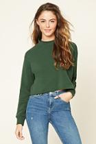 Forever21 Women's  Hunter Green Raw-cut Fleece Pullover