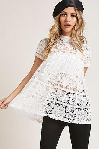 Forever21 Sheer Lace Babydoll Top