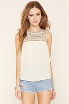 Forever21 Women's  Cream & Camel Embroidered Tribal-inspired Top