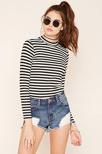 Forever21 Women's  Striped Mock Neck Sweater