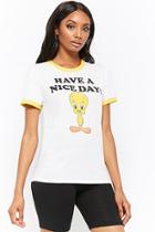 Forever21 Have A Nice Day Tweety Bird Graphic Ringer Tee