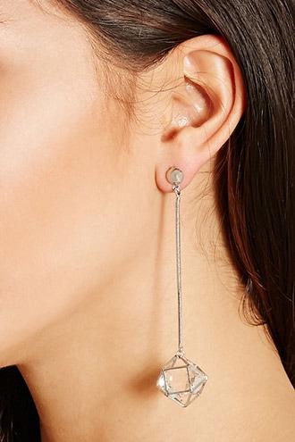Forever21 Silver & Clear Geo Drop Earrings