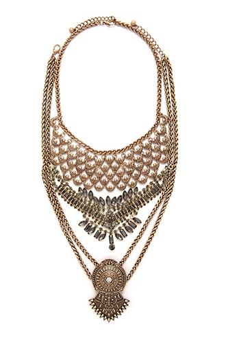 Forever21 Antique Gold & Grey Faux Gem Statement Necklace