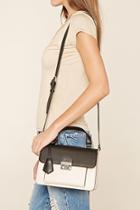 Forever21 Taupe & Black Structured Faux Leather Satchel