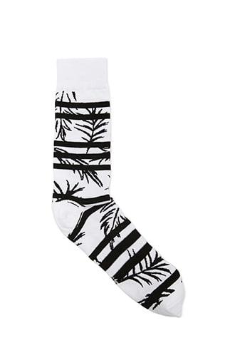 Forever21 Men Richer Poorer Striped Leaf Print Crew Socks