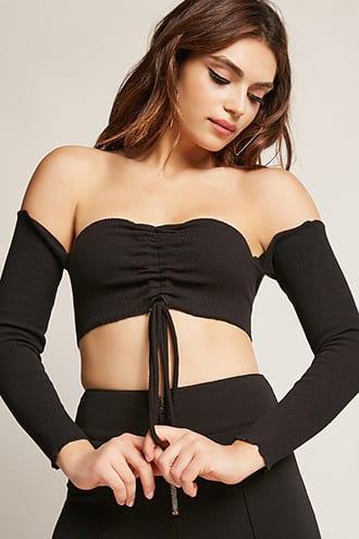 Forever21 Ribbed Ruched Off-the-shoulder Crop Top