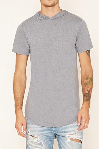 21 Men Men's  Grey Cross Colours Hood Longline Tee