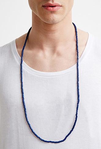21 Men Blue Wooden Bead Necklace