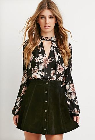 Forever21 V-cut Floral Print Blouse