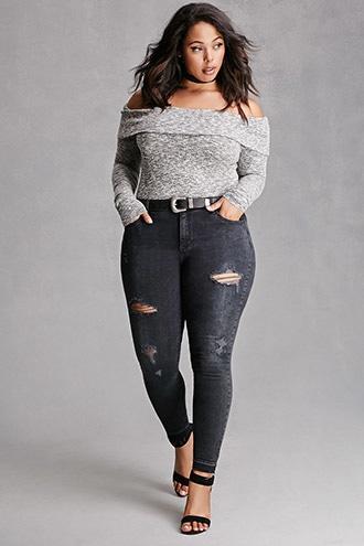 Forever21 Plus Women's  Black Plus Size Mid-rise Jeans