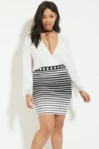 Forever21 Plus Women's  Cream & Black Plus Size Striped Pencil Skirt