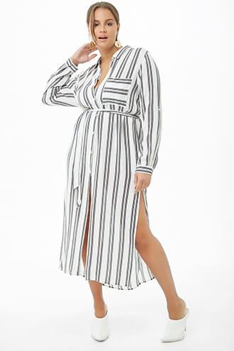 Forever21 Plus Size Crinkled Multicolor Striped Tunic