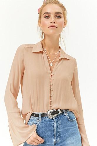 Forever21 Trumpet-sleeve Chiffon Shirt
