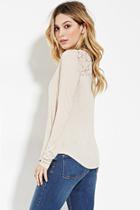 Forever21 Women's  Oatmeal Lace-paneled Henley