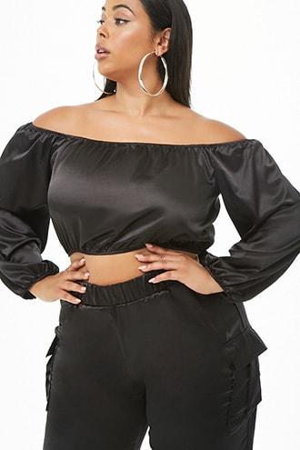 Forever21 Plus Size Satin Off-the-shoulder Crop Top