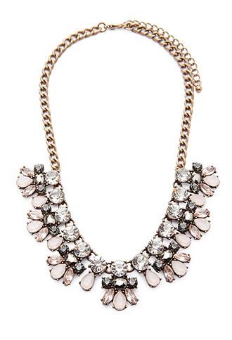 Forever21 Faux Gemstone Statement Necklace (antic Gold/pink)