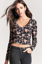 Forever21 Floral Ruched Crop Top