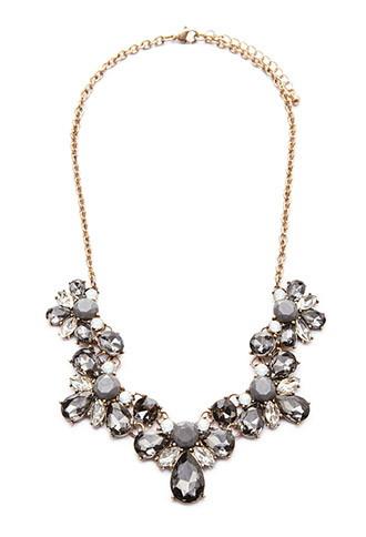 Forever21 Floral Faux Gem Necklace (grey/antic.g)