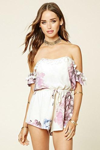 Forever21 Women's  Cream Selfie Leslie Floral Romper