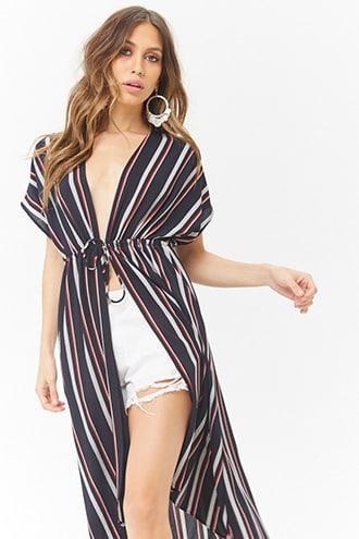 Forever21 Striped Crepe Duster Jacket