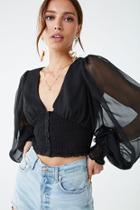 Forever21 Smocked Button-front Crop Top