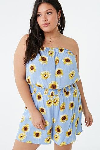 Forever21 Plus Size Sunflower Print Tube Romper