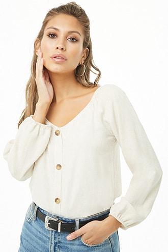 Forever21 Off-the-shoulder Mock Button Top