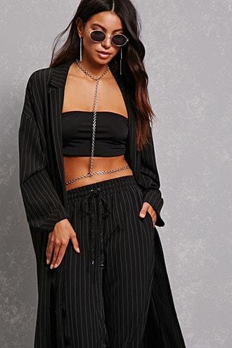 Forever21 Pinstripe Longline Blazer