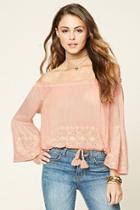 Forever21 Women's  Peach Bell-sleeve Eyelet Top