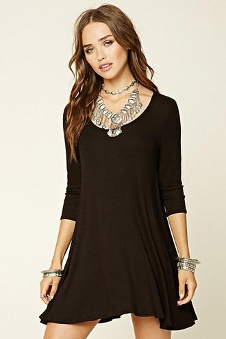 Forever21 Women's  Black Ribbed Knit Shift Dress