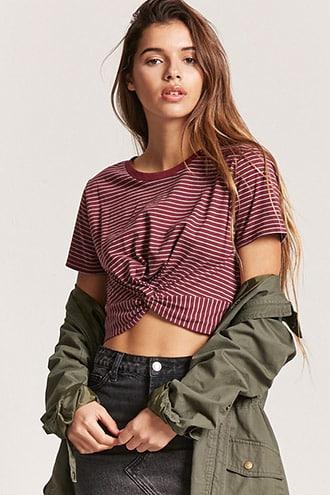 Forever21 Twist-hem Striped Tee